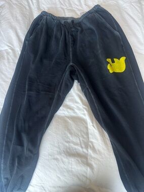 freecity Black Track Pants with Yellow Graphic